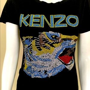 Studded Sparkly Kenzo Tiger Black T-Shirt